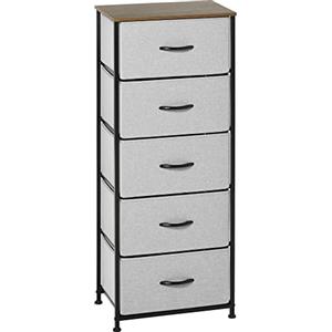 HOMCOM Cassettiera 5 Cassetti in Stile Industriale, Cassettiera per Camera da Letto con Cassetti in Tessuto Rimovibili, Legno e Acciaio, 45x30x116cm