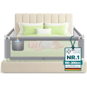 KESSER® Sponda da letto, Protezione per letto, Sponda da letto per bambini, Sponda da culla, Barriera letto per bambini, 180cm - Grigio Chiaro