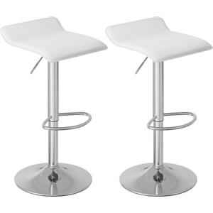 WOLTU Sgabelli da Cucina Set di 2, Sgabello da Bar, Regolabile in Altezza, Girevole a 360°per Bar, Cucina, Banco, Caffè, PVC+Metallo, con Poggiapiedi, Bianco+Argento
