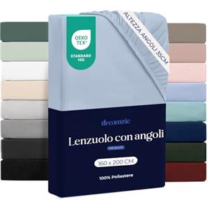 Dreamzie Lenzuolo con Angoli Matrimoniale 160x200 cm - Altezza Materasso fino a 33 cm- 100% Microfibra - Blu - Certificato Oeko TEX, Lenzuola Letto con Angoli ed Elastico