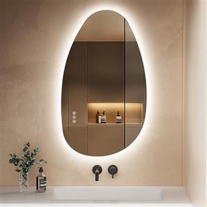 S'AFIELINA Specchio Bagno con Luce LED, Specchio Bagno Retroilluminato Asimmetrico 85x50 cm, Interruttore Touch,Dimmerabile, 3 Temperature di Colore, Antiappannamento, Specchi da parete per bagno