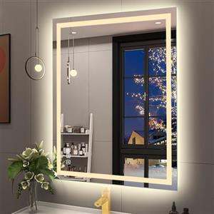 STARLEAD Specchio-Bagno-con-Luce 50x70 cm, Specchio-Retroilluminato-Bagno con Bluetooth, 3 Colori Luce, Dimmerabile, Antifog, Memoria, IP44, Vetro Temperato HD, Orizzontale/Verticale