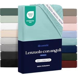 Dreamzie Lenzuolo con Angoli Matrimoniale 180x200 cm - Altezza Materasso fino a 33 cm- 100% Microfibra - Aqua - Certificato Oeko TEX, Lenzuola Letto con Angoli ed Elastico