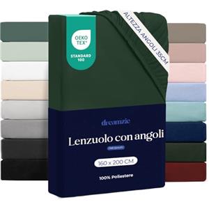 Dreamzie Lenzuolo con Angoli Matrimoniale 160x200 cm - Altezza Materasso fino a 33 cm- 100% Microfibra - Verde - Certificato Oeko TEX, Lenzuola Letto con Angoli ed Elastico