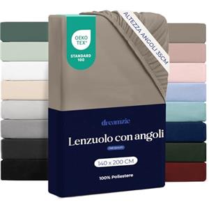 Dreamzie Lenzuolo con Angoli Matrimoniale 140x200 cm - Altezza Materasso fino a 33 cm - 100% Microfibra - Biancheria - Certificato Oeko TEX, Lenzuola Letto con Angoli ed Elastico