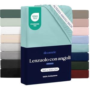 Dreamzie Lenzuolo con Angoli Matrimoniale 160x200 cm - Altezza Materasso fino a 33 cm- 100% Microfibra - Aqua - Certificato Oeko TEX, Lenzuola Letto con Angoli ed Elastico