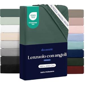 Dreamzie Lenzuolo con Angoli Matrimoniale 180x200 cm - Altezza Materasso fino a 33 cm - 100% Microfibra - Verde Petrolio - Certificato Oeko TEX, Lenzuola Letto con Angoli ed Elastico