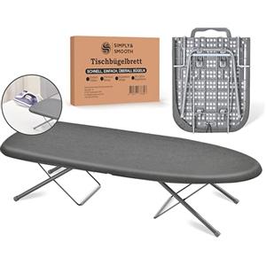 SimplySmooth Asse da Stiro Pieghevole - Da tavolo con ripiano per ferro da stiro, 77 x 30 cm, con maniglia, piedini in gomma e rivestimento di alta qualità. Perfetto per un uso pratico e salvaspazi