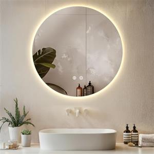 tectake® Specchio bagno a LED Clara, specchio da parete retroilluminato, specchiera bagno con luce, antiappannamento, design moderno, led bagno, smart led mirror - Rotondo - 70 x 70 cm