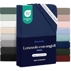 Dreamzie Lenzuolo con Angoli Matrimoniale 160x200 cm - Altezza Materasso fino a 33 cm- 100% Microfibra - Blu Scuro - Certificato Oeko TEX, Lenzuola Letto con Angoli ed Elastico