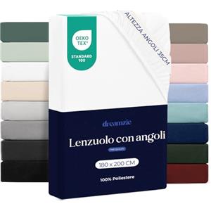 Dreamzie Lenzuolo con Angoli Matrimoniale 180x200 cm - Altezza Materasso fino a 33 cm- 100% Microfibra - Bianco - Certificato Oeko TEX, Lenzuola Letto con Angoli ed Elastico