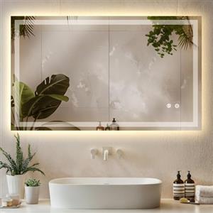 tectake® Specchio bagno a LED Clara, specchio da parete retroilluminato, specchiera bagno con luce, antiappannamento, design moderno, led bagno, smart led mirror - Rettangolare - 60 x 100 cm
