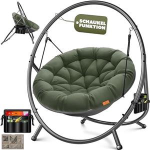 KESSER Sedia sospesa con struttura Bali, altalena sospesa fino a 150 kg, per interni ed esterni, cuscino e tasca laterale, cestino sospeso, struttura in acciaio e cuscino in schiuma, ideale per