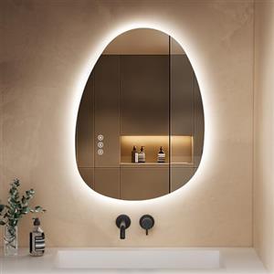 S'AFIELINA Specchio Bagno con Luce LED, Specchio Bagno Retroilluminato Asimmetrico 65x40 cm, Interruttore Touch,Dimmerabile, 3 Temperature di Colore, Antiappannamento, Specchi da parete per bagno