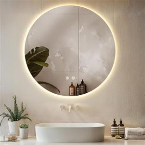 tectake® Specchio bagno a LED Clara, specchio da parete retroilluminato, specchiera bagno con luce, antiappannamento, design moderno, led bagno, smart led mirror - Rotondo - 80 x 80 cm