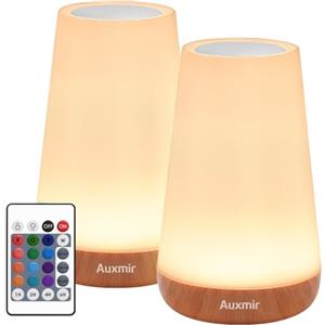 Auxmir Set di 2 Lampada da Comodino LED, Abat Jour da Comodino Touch con 13 Colori, Luce Notturna Bambini Timer, Ricaricabile USB, Lampada da Tavolo con Telecomando per Camera da Letto Campeggio
