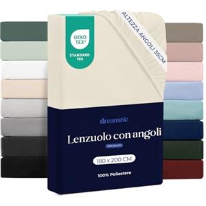 Dreamzie Lenzuolo con Angoli Matrimoniale 180x200 cm - Altezza Materasso fino a 33 cm- 100% Microfibra - Beige - Certificato Oeko TEX, Lenzuola Letto con Angoli ed Elastico