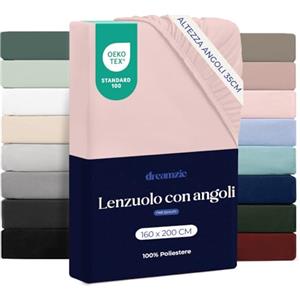 Dreamzie Lenzuolo con Angoli Matrimoniale 160x200 cm - Altezza Materasso fino a 33 cm- 100% Microfibra - Rosa - Certificato Oeko TEX, Lenzuola Letto con Angoli ed Elastico