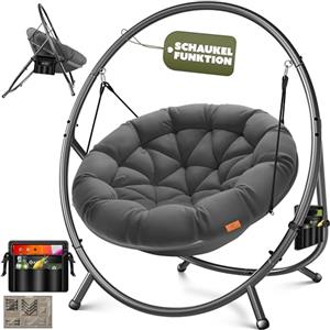 KESSER® Poltrona sospesa con telaio Bali, altalena sospesa fino a 150 kg, per interni ed esterni, cuscino e tasca laterale, cestino sospeso, struttura in acciaio e imbottitura in gommapiuma, ideale