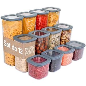 Moritz & Moritz Set di 12 barattoli con coperchio ermetici - Alimentare per la conservazione degli alimenti - Contenitori ermetici e impilabili - Set di barattoli per la conservazione in cucina