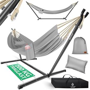 KESSER® Amaca HILL con telaio e cuscino - doppia amaca per 2 persone - solida struttura - capacità di carico 200 kg - per esterni ed interni - poltrona sospesa XXL doppia o multi-persona, Grigio