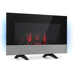 KLARSTEIN Basel Baseline - Camino Elettrico, Termoventilatore, 2000 Watt, 2 Livelli, Effetto Fiamma LED in 7 Colori, Dimmer, Retroilluminazione LED, Termostato, Timer, Display LED, Nero