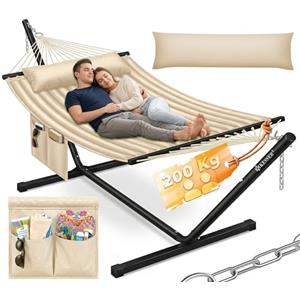 KESSER® Amaca con telaio e cuscino, Amaca doppia per 2 Persone, Portata 200 kg, Interno ed esterno, XXL, Sedia sospesa, Giardino, Piscina, Balcone, Terrazza - Beige