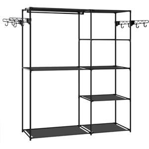 WOLTU Armadio Aperto, Stand Appendiabiti con 8 Ripiani, Guardaroba a Giorno con Ganci, Armadio Appendiabiti per Camera da Letto, Ingresso, Soggiorno, in Metallo e Tessuto, Nero