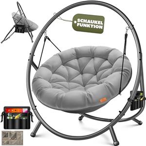 KESSER Poltrona sospesa con telaio Bali, altalena sospesa, sedia sospesa fino a 150 kg, per interni ed esterni + cuscino e tasca laterale, cestello sospeso, struttura in acciaio e