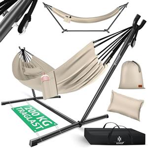 KESSER® Amaca HILL con telaio e cuscino - doppia amaca per 2 persone - solida struttura - capacità di carico 200 kg - per esterni ed interni - poltrona sospesa XXL doppia o multi-persona, Beige
