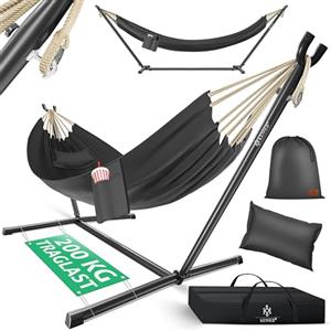 KESSER® Amaca HILL con telaio e cuscino - doppia amaca per 2 persone - solida struttura - capacità di carico 200 kg - per esterni ed interni - poltrona sospesa XXL doppia o multi-persona, antracite