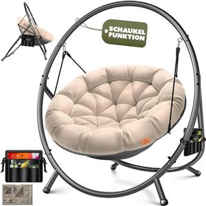 KESSER Poltrona sospesa con telaio Bali, altalena sospesa fino a 150 kg, per interni ed esterni, cuscino e tasca laterale, cestino sospeso, struttura in acciaio e imbottitura in schiuma