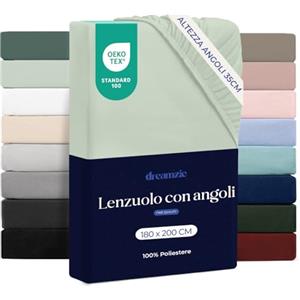 Dreamzie Lenzuolo con Angoli Matrimoniale 180x200 cm - Altezza Materasso fino a 33 cm - 100% Microfibra - Verde Chiaro - Certificato Oeko TEX, Lenzuola Letto con Angoli ed Elastico
