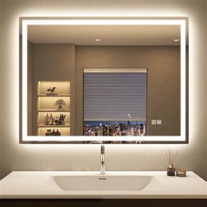 STARLEAD 60x80 cm Specchio-Bagno-con-Luce, Specchio-Retroilluminato-Bagno con Antifog, 3 Colori Luce, Dimmerabile, Memoria, IP44 Vetro Temperato HD Specchio-LED, Orizzontale/Verticale