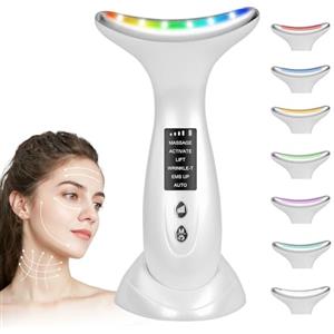 AOGOE Dispositivo di Bellezza Antirughe, Massaggiatore Viso Antirughe Lifting Elettrico con 6 Modalità, Face Massager con 7 Colori Led, 42°C Terapia Della Luce Gua Sha, Massaggio EMS Lifting Del Collo
