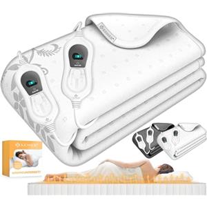 KESSER® Letto termico doppio, 160 x 140 cm, 2 zone di temperatura, coperta termica in morbido pile bianco con motivo, 3 livelli di temperatura, telecomando, spegnimento automatico dopo 180 minuti