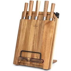 Klarstein Coltelli da Cucina Professionali 5 Pezzi, Set Coltelli da Cucina con Ceppo Coltelli Magnetico, 5 Coltelli da Cucina in Acciaio Legato, Set Coltelli da Cucina Professionali Anti Graffio