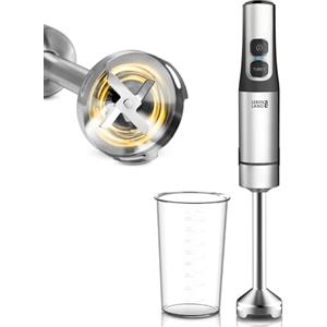 LEBENLANG Frullatore A Immersione 1500W Acciaio inox - Misurino da 800 ml & Paraspruzzi I Regolazione continua & turbo I Tritatutto Da Cucina Elettrico Minipimer Immersione Professionale mixer cucina