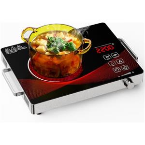 Argyolas Fornello Elettrico 1 Piastra in Vetroceramica,Piano Cottura Elettrico Portatile,Piastra Vitrocéramique 1 Feu, Piastra Calda Infrarossa Elettrica Portatile per Cucinare