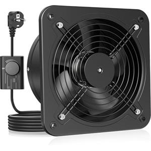 HG Power Ventola Aspirazione 200mm - Ventola Bagno Silenziosa con Valvola di non ritorno, Regolatore di velocità, Spina, Aspiratore Industriale per Cucina Garage Seminterrato, A-Nero