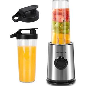 Aigostar Frullatore Portatile, Frullatore Elettrico con borraccia da 2 * 800ml BPA FREE, 2 Velocità e Pulse, 4 Lame Inox, 600W, per Frullati, Trita Ghiaccio e Frutta Congelata. Nero, Baron.