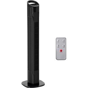 HOMCOM Ventilatore a Torre con Telecomando a 5m, Ventilatore a Colonna, Oscillante 70°, 3 Modalità e 3 Velocità, Schermo LED e Timer 7.5h, 50W, Ø20 x 78.5 cm, Nero