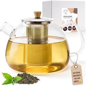 Happy Lemuro Teiera in vetro con filtro - 1,5 litri - maggiore spessore del vetro - teiera in vetro - teiera per tè - set da tè