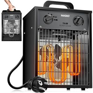 MASKO® Termoventilatore elettrico 3 KW con termostato integrato, 3000 Watt, 3 livelli di riscaldamento, per uso interno ed esterno, protezione da sovraccarico, ventola di riscaldamento elettrica