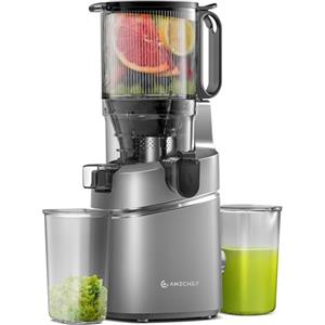 AMZCHEF Extracteur de jus automatique Vos mains libres, Ouverture de 135 mm et capacité de 1.8L Extracteur de jus de fruits et légumes entiers, Extracteur jus lent de 250W avec triple filtre - Gris