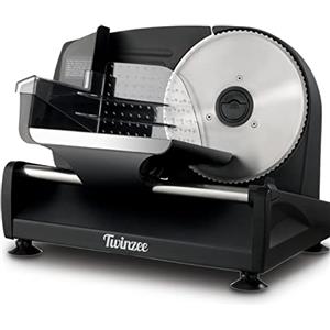 Twinzee Affettatrice Elettrica da Casa 150W Nera - 2 Lame, Spessore 0-15mm - Affettatrice Professionale per Salumi, Carne e Pane