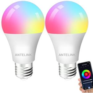 ANTELINK Lampadina Wifi Smart LED E27, 9W 1000lm Lampadina Alexa Dimmerabile, Multicolore 2700k-6500k, Compatibile con Alexa e Google Home, Smart Life/Tuya APP Controllo, 2Pz