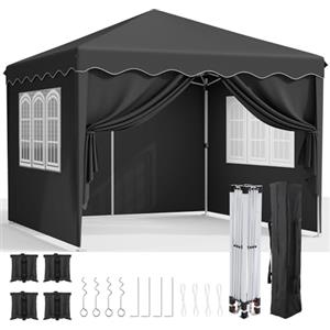 LIFERUN Gazebo 3x3, Gazebi Pieghevole Con Oxford 420D, Tenda Giardino Impermeabile, Per Feste, Con 4 Pareti Laterali, Padiglione Protezione UV 50+, Per Il Campeggio (Nero)