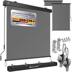 KESSER® Tenda da Sole Verticale Tenda a Rullo Verticale per Esterni con meccanismo a manovella Tenda a Rullo per Balcone, ombreggiamento, Protezione Solare, Balcone e terrazza, Grigio 140 x 250cm