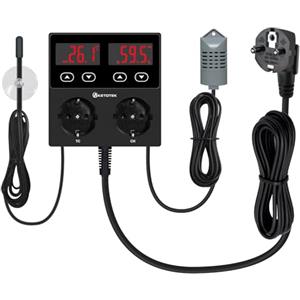 KETOTEK Termostato Igrostato Presa Digitale, Regolatore di Temperatura e Umidità con Sonda, Regolatore di Umidità Spina 230V Umidostato con Allarme per Serra Rettili Terrario